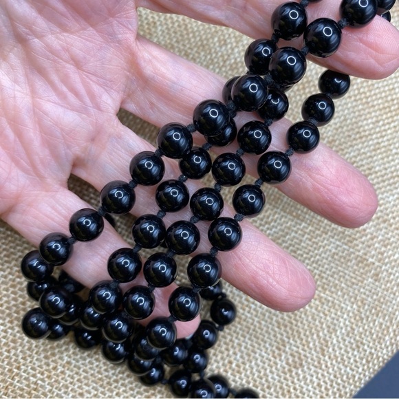 Black Glass Beads Necklace Over-The-Head Style - Picture 9 of 11